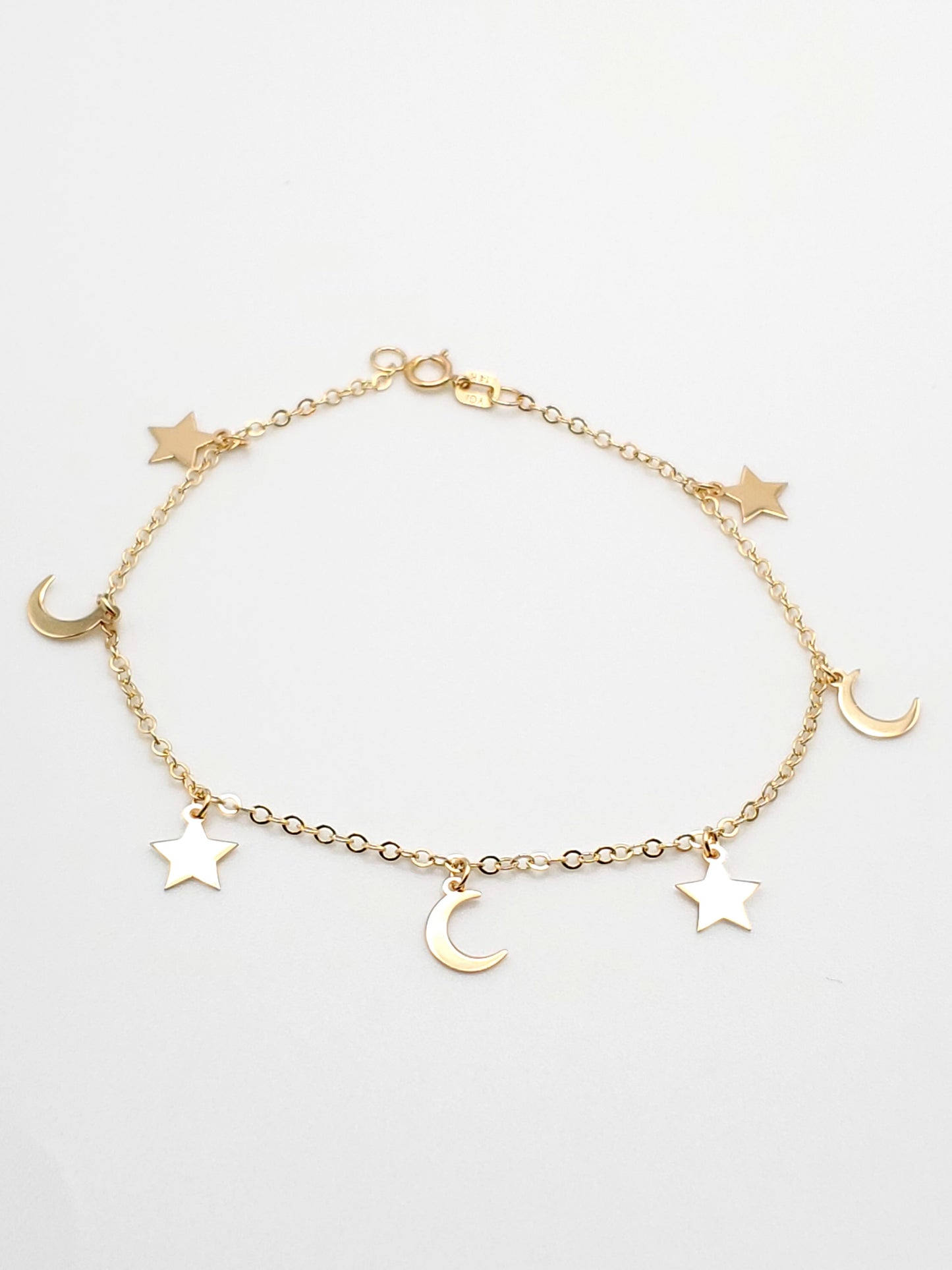 14k Gold Moon Charm Bracelet