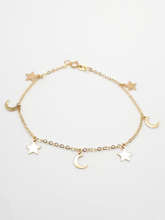 14k Gold Moon Charm Bracelet