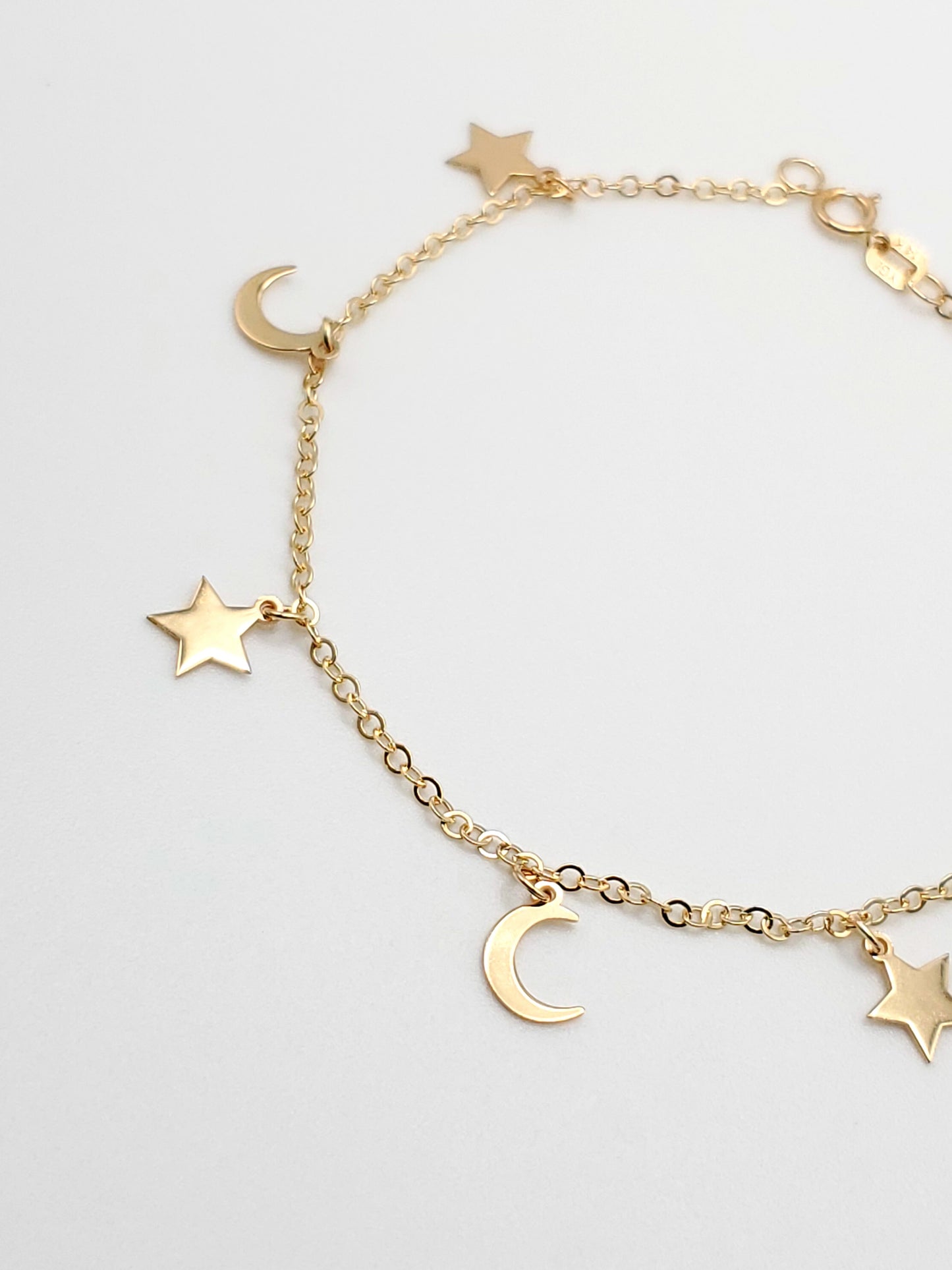 14k Gold Moon Charm Bracelet