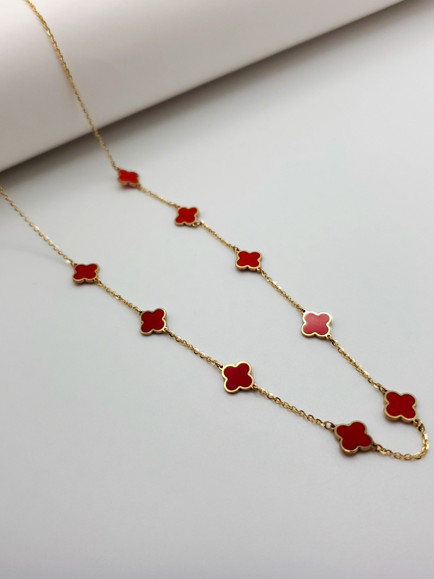 Coral Inlay Clover Necklace