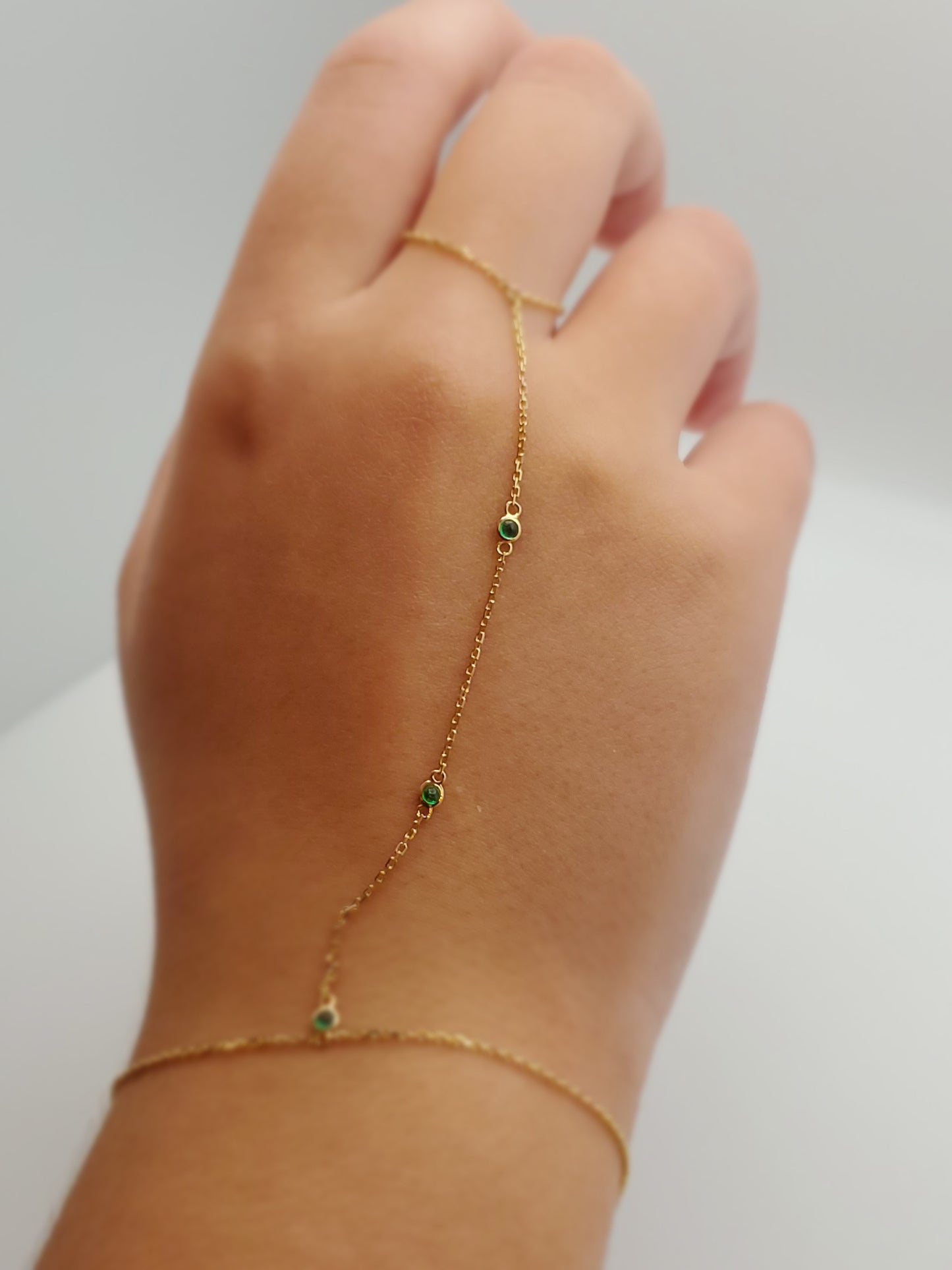 14k gold emerald handchain