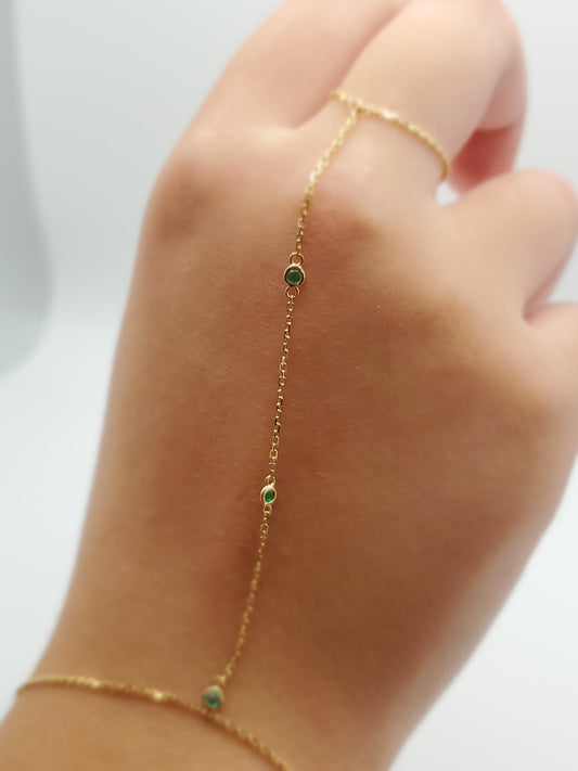 14k gold emerald handchain