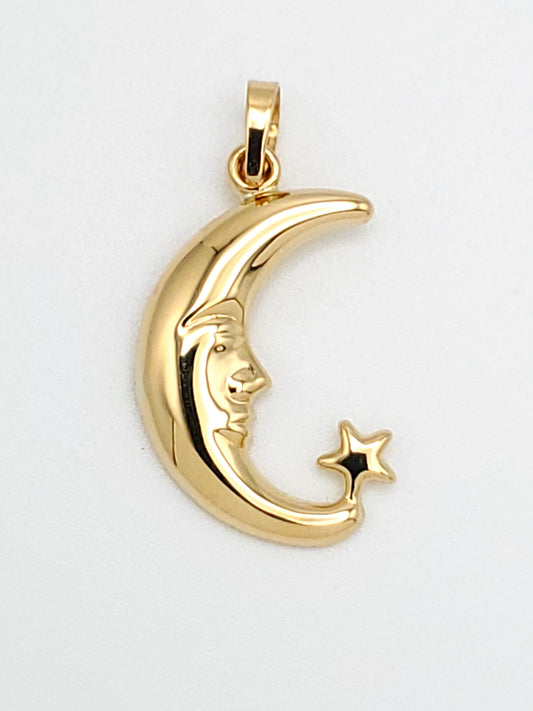 14k gold moon and star pendant