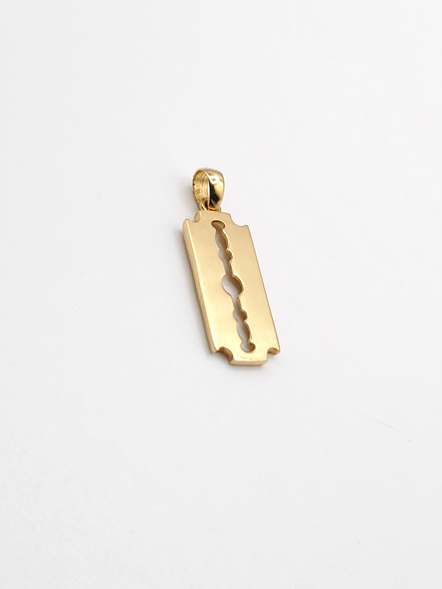 14k Gold razor blade pendant